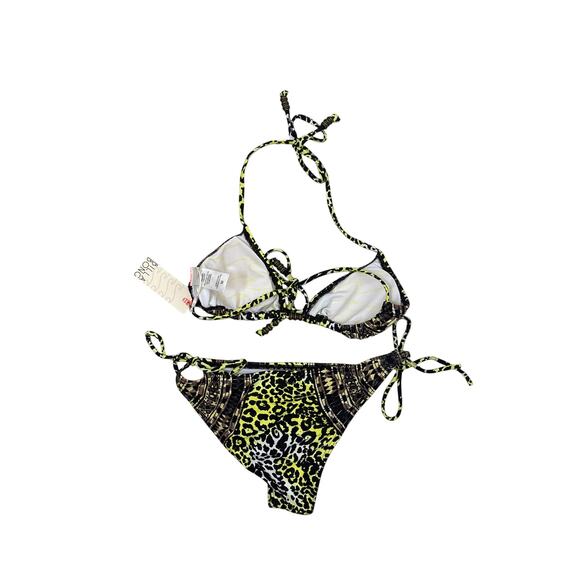 Billabong Bikini Womens Medium Neon Yellow Leopard Print Triangle Top NWT - Picture 2 of 8